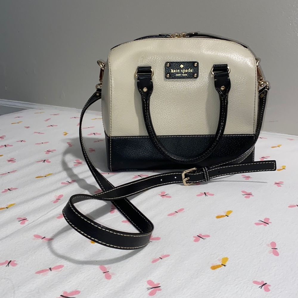Kate Spade Wellesley Rachelle Satchel Leather Tote Purse Cream and Black 🖤🤍🖤